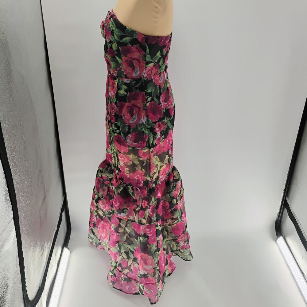 LULUS Truly Extraordinary Black Floral Organza Strapless Tiered Maxi Dress-Sz M - Picture 11 of 15